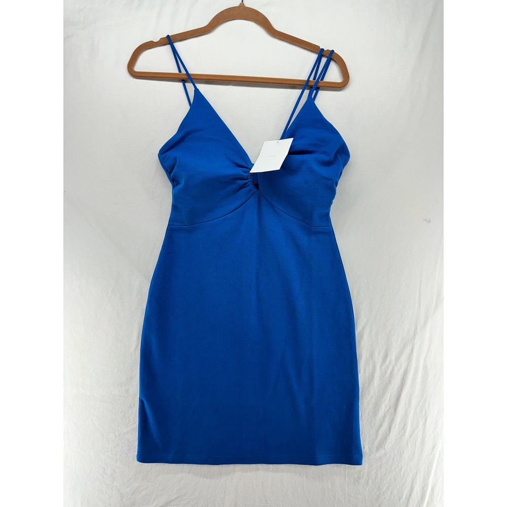 Oak + Fort Blue Twisted Bust Mini Dress Double Spaghetti Strap Bodycon Womens M